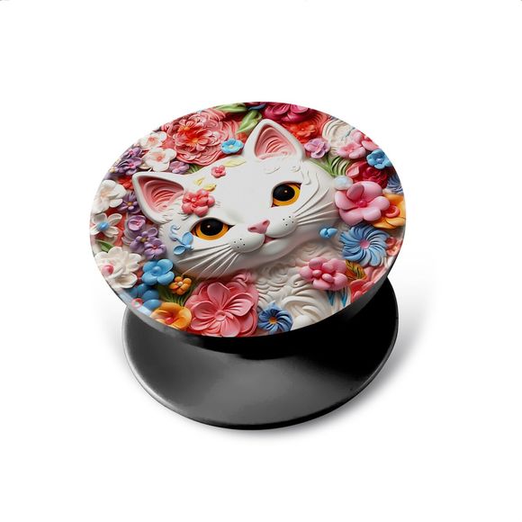 Pop Sockets for Phone Black Floral Cat Watercolor Swappable Grip & Stand Design - Picture 3 of 12